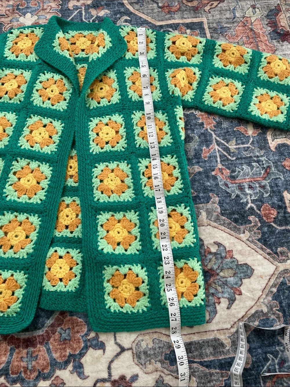 Handmade Green & Yellow Crochet cottagecore cardigan - Picture 4 of 5